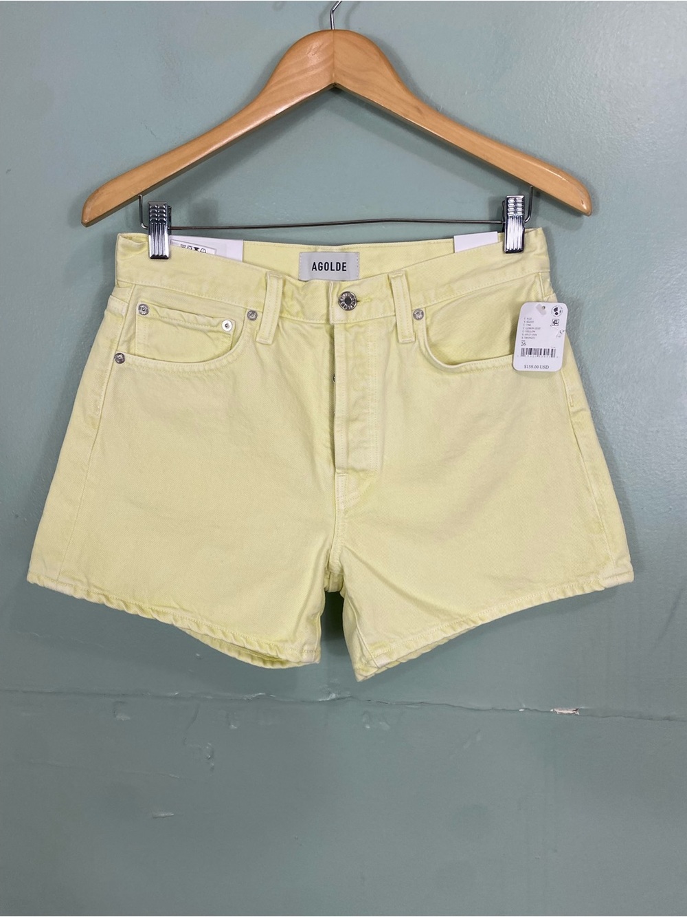 Agolde Long Parker Short Jean Denim Size 26 Loose Fit Lemon Zest Yellow Pastel